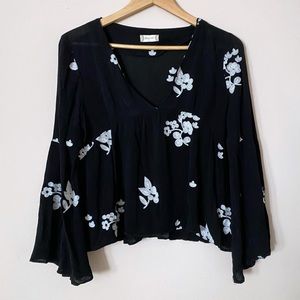Altar’d State Black Floral Print V-Neck Blouse